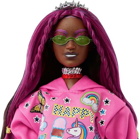 Barbie Extra Doll & Accessories with Pink-Streaked Brunette Hair in Graphic Hoodie & Plaid Skirt with Pet Panda in Saudi Arabia