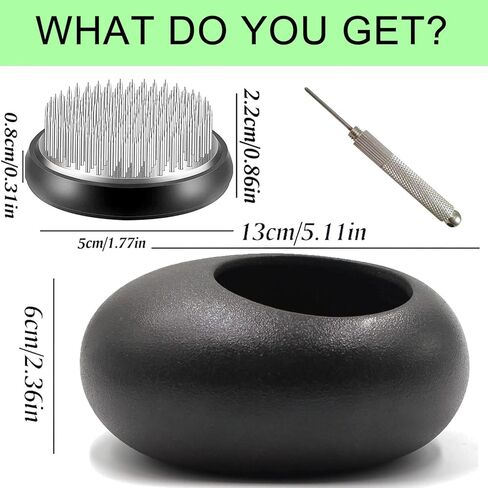 Alimtee Japanese Ikebana Vase Kit Flower Frog Japanese Flower Arranging Supplies Flower Container and 4 Floral Frog Kenzans - 1.4inch and 0.9inch Dia, Bowl Vase (Ikebana Vase - Hammering Pattern) in Kuwait