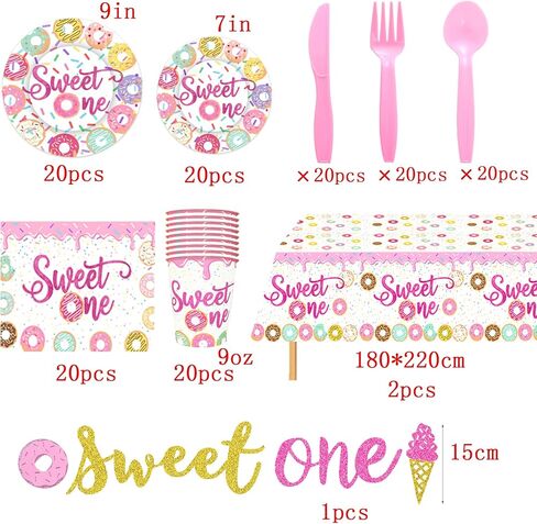 Sweet One Birthday Party Decorations Donut 1st Birthday Party Decorations 143pcs Includes Donut Paper Plates,Cups,Napkins Suitable For Donut 1st Birthday Party Decorations in Kuwait