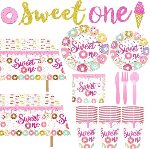Sweet One Birthday Party Decorations Donut 1st Birthday Party Decorations 143pcs Includes Donut Paper Plates,Cups,Napkins Suitable For Donut 1st Birthday Party Decorations in Kuwait