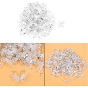 Pssopp 100 قطعة شبكة بيضاء فراشة سلك شبكة بريق الحرفية فراشة الزفاف تخزين الملابس اكسسوارات الديكور مع جوهرة بيضاء لديكور الزفاف in Kuwait