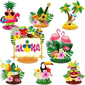16 Pcs Hawaiian Luau Centerpieces Tiki Table Decorations Tropical Pineapple Table Centerpieces for Hawaii Theme Summer Beach Birthday Party Supplies