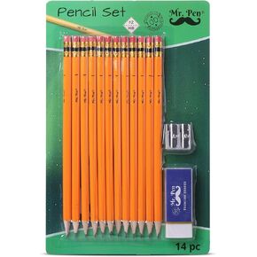 Mr. Pen- Pencils with Sharpener and Eraser, 12 Pencil, 1 Metal Pencil Sharpener, 1 Eraser, Pencils and Sharpener, Pencil and Sharpener Set, School Supplies, Pencil with Sharpener, Erasers for Kids in Kuwait