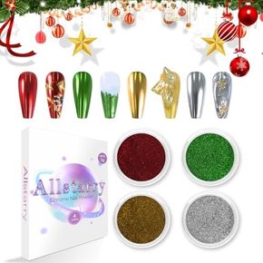 Allstarry White Chrome Nail Powder, 4 PCS Color-Shift Chameleon Chrome Effect Powder Neon Aurora Glitter Dust Iridescent Pearlescent Pearl Pigment for Nail Art Decoration, Gel Polish, Resin Craft in Saudi Arabia
