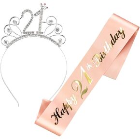 مجموعة تزيين عيد الميلاد 21 من Maigendoo باللون الذهبي الوردي لعيد الميلاد من الساتان وشاح تاج من حجر الراين مجموعة تاج هدايا عيد الميلاد لوشاح عيد الميلاد الحادي والعشرين السعيد ومستلزمات حفلات التاج للنساء والفتيات in Kuwait