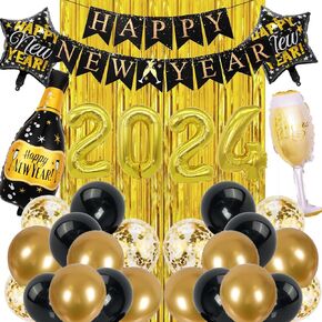 2024 Balloons New Year Balloons Kit Decorations 2024 Happy New Year Party Supplies 2024 Foil Balloon Banner Tassel Latex Balloon, Gift for New Year Decor Backdrop (Explosion Star)
