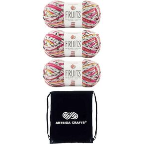Premier Knitting Yarn Fruits Yarn Dragon Fruit 2052-02 (3-Pack) Same Dye Lot Weight #1 Soft 93% Acrylic, 7% PBT Bundle with 1 Artsiga Craft Bag