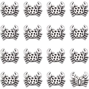 FASHEWELRY 60pcs Ocean Animal Tibetan Loose Spacer Beads Antique Silver Sea Life Creatures Alloy Beads for Necklace Bracelet Earring Craft Jewelry Making