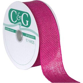 Berwick Offray 1.5" Wide Wired Edge Burlap Ribbon, 10 Yards, Fuchsia Pink