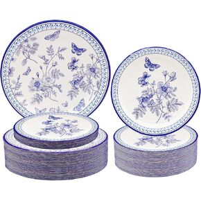 HSPAIDYP 50Pcs Floral Blue & White Flower Party Supplies Blue and White Paper Plates Set 9" Floral Plates 7" Blue White Floral Plates for Bridal Shower Wedding Tea Party Floral Party Decor