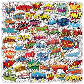 50PCS Cartoon Superhero Party Stickers for Kids Surprise Stickers Superhero Sign Cutout Stickers for Gift Boom Wow Bang Pow Stickers for Water Bottles Loptop