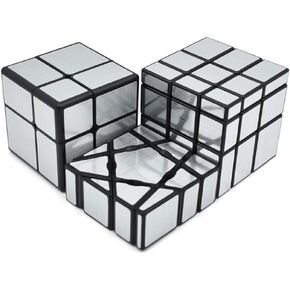 صن-واي مجموعة مكعبات مرآة شبح من 1 × 3 × 3 2 × 2 × 2 3 × 3 × 3 باللون الفضي مع ملصقات ملتوية، مجموعة مكعبات مكعبات احجية لعبة تحفيز الدماغ in Kuwait