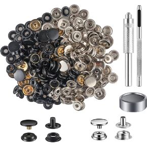 200 Pieces (50Sets) Leather Snap Fastener Kit Tool 5/8 inches (15mm) Snaps for Leather Press Studs Snap Fasteners Stainless Snaps Buttons for Canvas DIY, Bags, Clothes, Fabric, Jeans (Bronze)