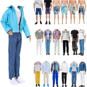 مجموعة رائعة مكونة من 10 عناصر من YAMASO = 5 مجموعات من الملابس غير الرسمية الأنيقة مع 5 أزواج أحذية لدمية صبي مقاس 12 بوصة بنمط عشوائي (سترة جلدية زرقاء + ملابس كاجوال + ملابس سباحة) in Kuwait