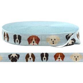 Pet Prints 5/8" Elastic 10 Yards Spool, Fold Over Elastic for Face Masks, Headbands or Hair Ties (Doggies)