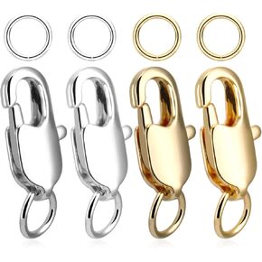 YASUOA 2 Pcs Silver Lobster Claw Clasps and 2 Pcs 14k Gold Necklace Clasp with Gold Silver Closed Jump Rings for DIY Bracelets Necklaces or Jewelry Making, Made in Italy (4 pcs 10mm) in Saudi Arabia