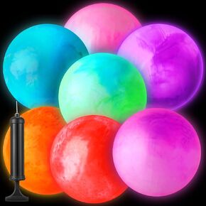 Yahenda 7 Pcs 12 Inch Floating Light Pool Ball LED Light up Beach Balls Large Glow Ball Pool Ball with Pump for Outdoor Indoor Activities Summer Pool Beach Games Parties Playground in Saudi Arabia