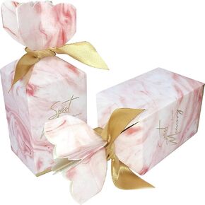 BAUMA AUTO 50Pcs Wedding Party Favor Boxes, Candy Boxes Paper DIY with Gold Ribbons for Wedding Bridal Shower Birthday Party(2.28X3.46X5.71inch, Pink and White) (Pink flower)