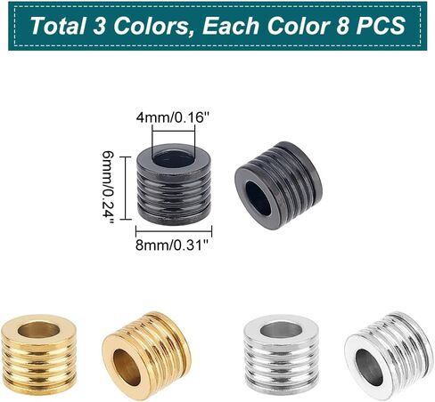 UNICRAFTALE 24pcs 3 Colors Paracord Bead Column Spacer Beads Beads 4mm Inner Stainless Steel Grooved Tube Beads Lanyard Beads for Knives Pendant Flashlight Bracelet in Saudi Arabia