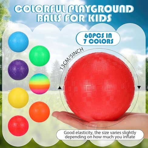 Jerify 60 Pack PVC Playground Balls 7 Colors Playground Balls 5 Inch Children Adult Color Inflatable Balls Handball Soccer Basketball Parent Child Outdoor Sports Games Camp School Outdoor in Kuwait