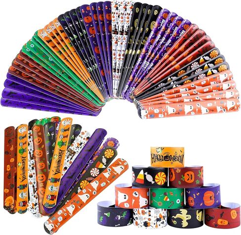 ELCOHO 72 Pieces Halloween Favors Slap Bracelets Toys Halloween Wristbands Slap Bracelets for Halloween Trick or Treat Gifts in Saudi Arabia