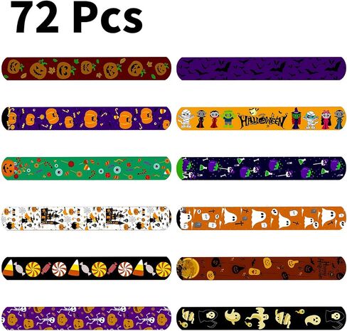 ELCOHO 72 Pieces Halloween Favors Slap Bracelets Toys Halloween Wristbands Slap Bracelets for Halloween Trick or Treat Gifts in Saudi Arabia