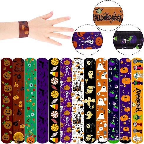 ELCOHO 72 Pieces Halloween Favors Slap Bracelets Toys Halloween Wristbands Slap Bracelets for Halloween Trick or Treat Gifts in Saudi Arabia