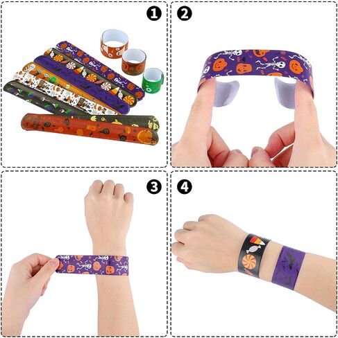 ELCOHO 72 Pieces Halloween Favors Slap Bracelets Toys Halloween Wristbands Slap Bracelets for Halloween Trick or Treat Gifts in Saudi Arabia