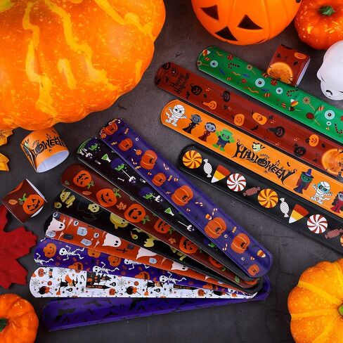 ELCOHO 72 Pieces Halloween Favors Slap Bracelets Toys Halloween Wristbands Slap Bracelets for Halloween Trick or Treat Gifts in Saudi Arabia