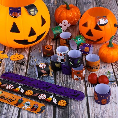 ELCOHO 72 Pieces Halloween Favors Slap Bracelets Toys Halloween Wristbands Slap Bracelets for Halloween Trick or Treat Gifts in Saudi Arabia