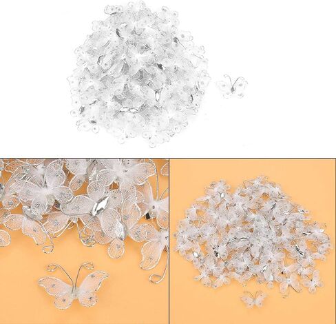 Pssopp 100 قطعة شبكة بيضاء فراشة سلك شبكة بريق الحرفية فراشة الزفاف تخزين الملابس اكسسوارات الديكور مع جوهرة بيضاء لديكور الزفاف in Kuwait