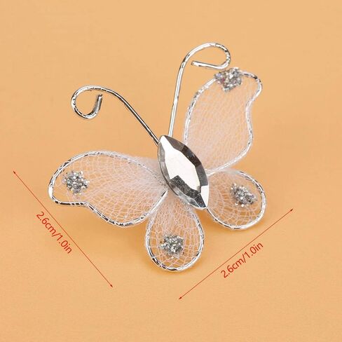 Pssopp 100 قطعة شبكة بيضاء فراشة سلك شبكة بريق الحرفية فراشة الزفاف تخزين الملابس اكسسوارات الديكور مع جوهرة بيضاء لديكور الزفاف in Kuwait