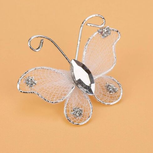 Pssopp 100 قطعة شبكة بيضاء فراشة سلك شبكة بريق الحرفية فراشة الزفاف تخزين الملابس اكسسوارات الديكور مع جوهرة بيضاء لديكور الزفاف in Kuwait