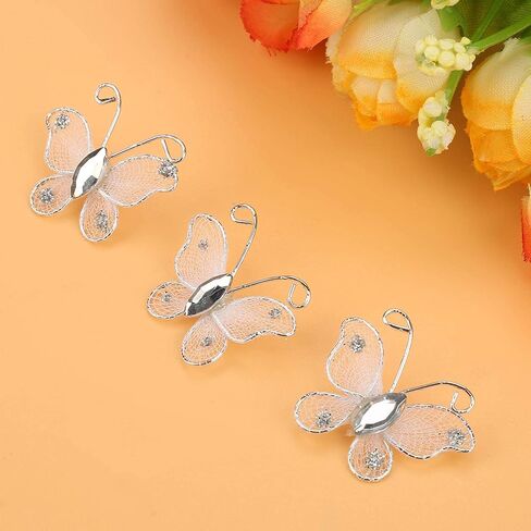 Pssopp 100 قطعة شبكة بيضاء فراشة سلك شبكة بريق الحرفية فراشة الزفاف تخزين الملابس اكسسوارات الديكور مع جوهرة بيضاء لديكور الزفاف in Kuwait