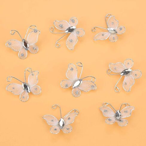 Pssopp 100 قطعة شبكة بيضاء فراشة سلك شبكة بريق الحرفية فراشة الزفاف تخزين الملابس اكسسوارات الديكور مع جوهرة بيضاء لديكور الزفاف in Kuwait