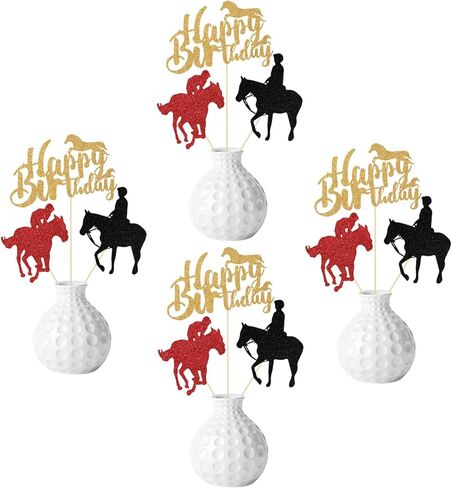 Horse Racing Centerpieces Sticks, Horse Themed Birthday Party Decorations, Western Bull Riding Competition Party Decors, Equestrian Theme Baby Shower Supplies Black Red Gold 12 Pcs in Kuwait