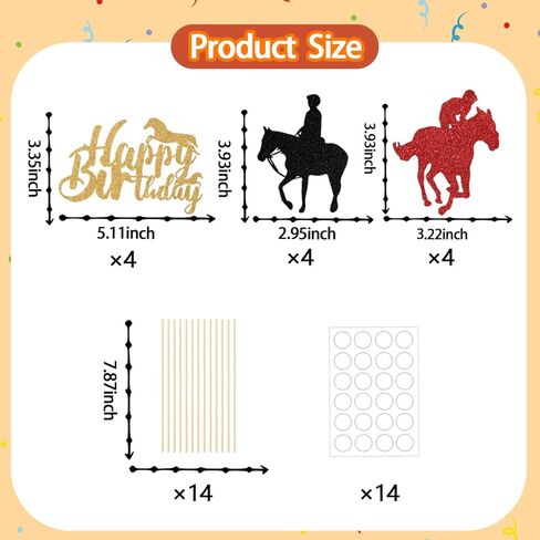 Horse Racing Centerpieces Sticks, Horse Themed Birthday Party Decorations, Western Bull Riding Competition Party Decors, Equestrian Theme Baby Shower Supplies Black Red Gold 12 Pcs in Kuwait