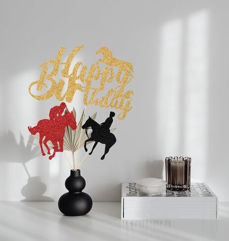 Horse Racing Centerpieces Sticks, Horse Themed Birthday Party Decorations, Western Bull Riding Competition Party Decors, Equestrian Theme Baby Shower Supplies Black Red Gold 12 Pcs in Kuwait