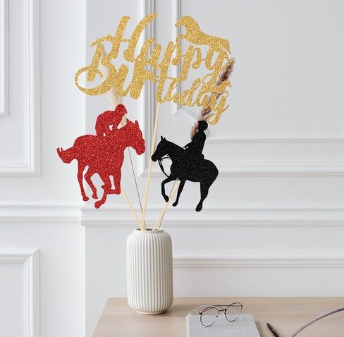 Horse Racing Centerpieces Sticks, Horse Themed Birthday Party Decorations, Western Bull Riding Competition Party Decors, Equestrian Theme Baby Shower Supplies Black Red Gold 12 Pcs in Kuwait