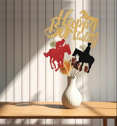 Horse Racing Centerpieces Sticks, Horse Themed Birthday Party Decorations, Western Bull Riding Competition Party Decors, Equestrian Theme Baby Shower Supplies Black Red Gold 12 Pcs in Kuwait
