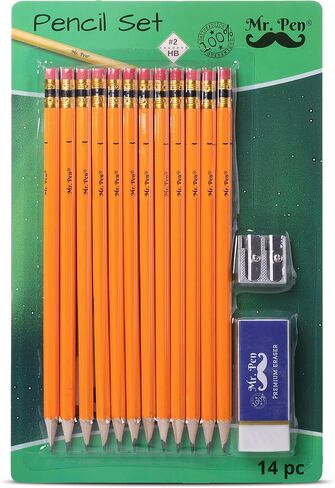 Mr. Pen- Pencils with Sharpener and Eraser, 12 Pencil, 1 Metal Pencil Sharpener, 1 Eraser, Pencils and Sharpener, Pencil and Sharpener Set, School Supplies, Pencil with Sharpener, Erasers for Kids in Saudi Arabia