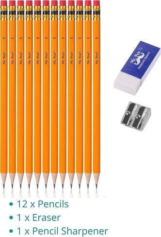 Mr. Pen- Pencils with Sharpener and Eraser, 12 Pencil, 1 Metal Pencil Sharpener, 1 Eraser, Pencils and Sharpener, Pencil and Sharpener Set, School Supplies, Pencil with Sharpener, Erasers for Kids in Saudi Arabia