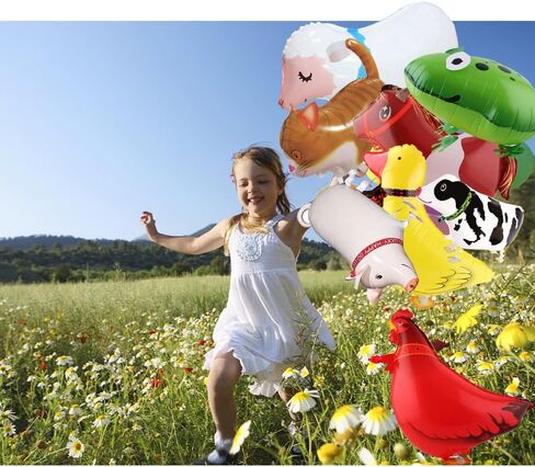 سوتوجو 10 قطع من بالونات حيوانات المزرعة، بالونات حيوانات المزرعة لديكور حفلات اعياد الميلاد وحفلات الشواء (بونيا، بطة، ديك، بقرة، خنزير، خنزير، كلب منقط، كلب مرقط، كلب راعي، ضفدع، قطة) in Kuwait