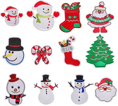 8pcs Christmas Sew on Patches Xmas Reindeer Embroidered Iron on Patch Santa Claus Tree Snowman Bell Design Iron on Patch Applique for Winter Clothes Dress Hat Jeans DIY Accessories in Saudi Arabia