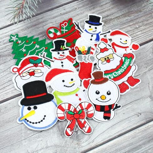 8pcs Christmas Sew on Patches Xmas Reindeer Embroidered Iron on Patch Santa Claus Tree Snowman Bell Design Iron on Patch Applique for Winter Clothes Dress Hat Jeans DIY Accessories in Saudi Arabia