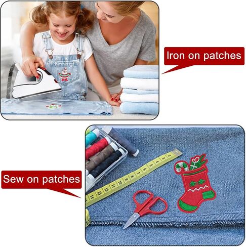 8pcs Christmas Sew on Patches Xmas Reindeer Embroidered Iron on Patch Santa Claus Tree Snowman Bell Design Iron on Patch Applique for Winter Clothes Dress Hat Jeans DIY Accessories in Saudi Arabia