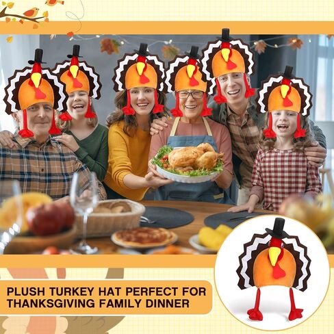 4 Pieces Turkey Hats Plush Thanksgiving Hat Turkey Cap Thanksgiving Party Hat with Head Legs and Tail Fancy Dress Accessory for Kids Men Women Thanksgiving Party Costume Cosplay Role Play Accessories in Saudi Arabia