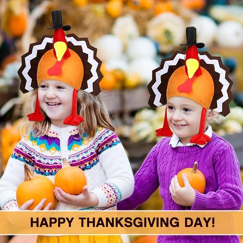 4 Pieces Turkey Hats Plush Thanksgiving Hat Turkey Cap Thanksgiving Party Hat with Head Legs and Tail Fancy Dress Accessory for Kids Men Women Thanksgiving Party Costume Cosplay Role Play Accessories in Saudi Arabia