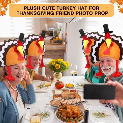 4 Pieces Turkey Hats Plush Thanksgiving Hat Turkey Cap Thanksgiving Party Hat with Head Legs and Tail Fancy Dress Accessory for Kids Men Women Thanksgiving Party Costume Cosplay Role Play Accessories in Saudi Arabia