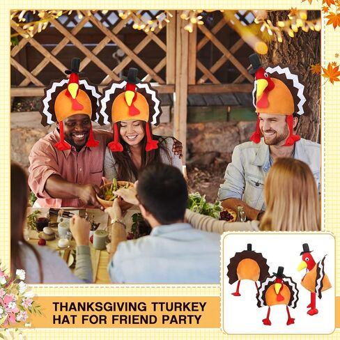 4 Pieces Turkey Hats Plush Thanksgiving Hat Turkey Cap Thanksgiving Party Hat with Head Legs and Tail Fancy Dress Accessory for Kids Men Women Thanksgiving Party Costume Cosplay Role Play Accessories in Saudi Arabia